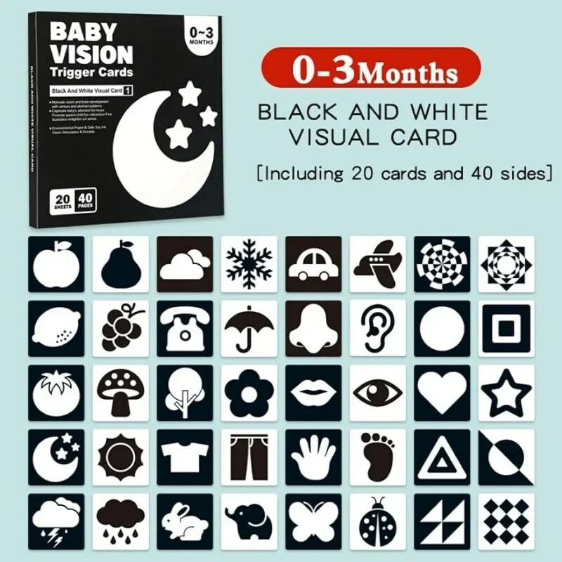 Kartu kontras tinggi hitam putih kartu stimulasi pandangan bayi Montessori mainan pembelajaran edukasi dini Visual baru lahir
