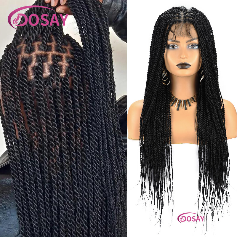 36'' Full Lace Twist Braided Wig Box Braided Wig For Black Women Synthestic Senegalese Twist Knotless Braid Lace Front Wig