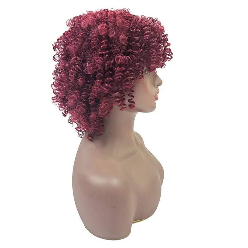 VENTO-Perucas Curly Kinky Curly com Franja, peruca fofa, chapelaria, aparência natural, desgaste duradouro, mulheres africanas, moda