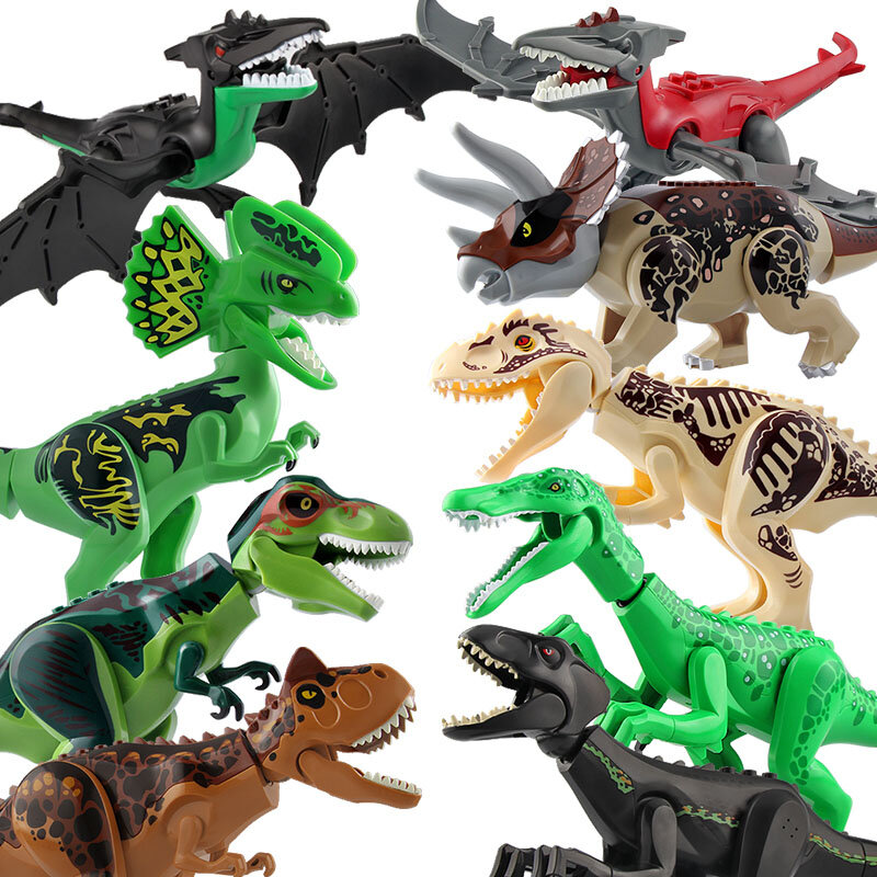 Jurassic Dino Welt Große Dinosaurier Figuren Bricks Bausteine Velociraptor T-Rex Triceratops Indominus Rex Spielzeug Für Kinder