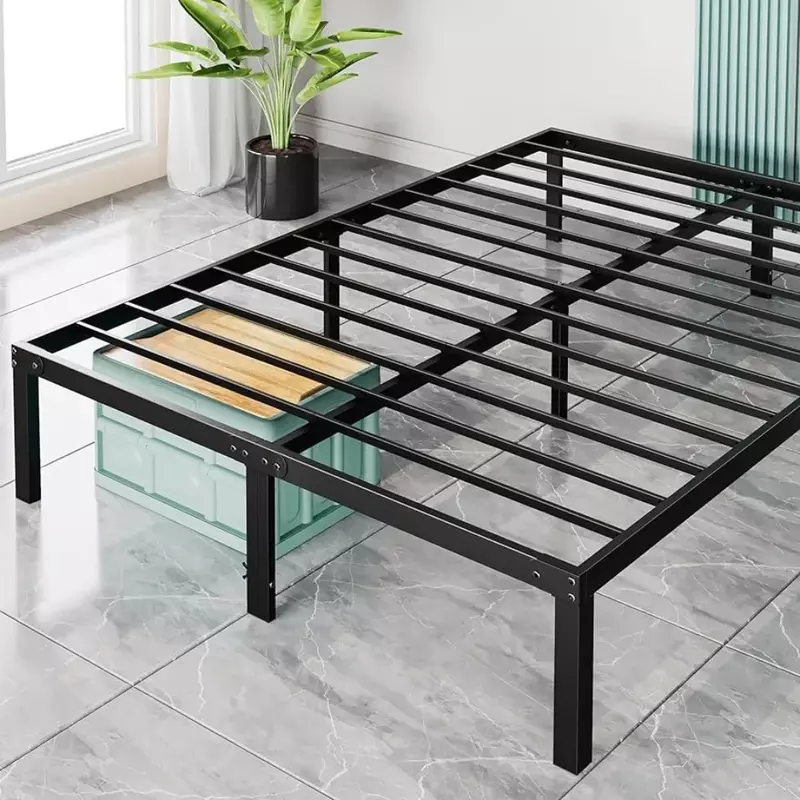 Marco de cama de matrimonio con plataforma de Metal, tamaño de marcos de cama con espacio de almacenamiento debajo del marco, resistente, marco de cama de 14 pulgadas