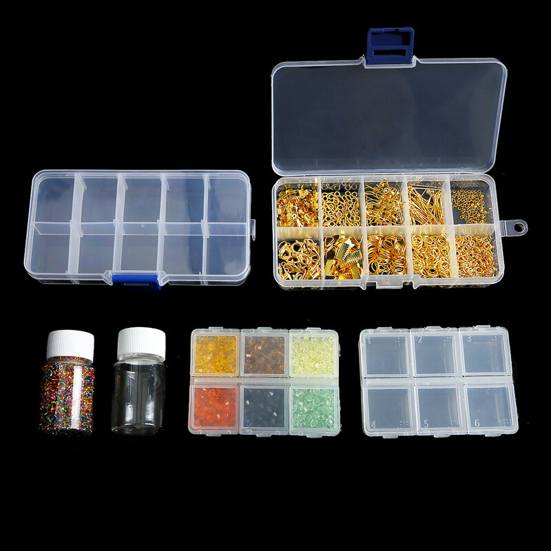 واضح صندوق مجوهرات من البلاستيك متعددة الأغراض البلاستيك أداة صندوق متعدد الحجم قابل للتعديل أقراط من الخرز مجوهرات تخزين مربع/صندوق مستدير