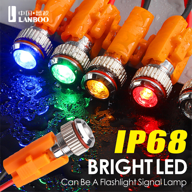 Lanboo-Mini lâmpada indicadora de metal, único ponto de luz LED, vermelho, verde, azul, amarelo, 8mm, 2Pin, 12V, 24V