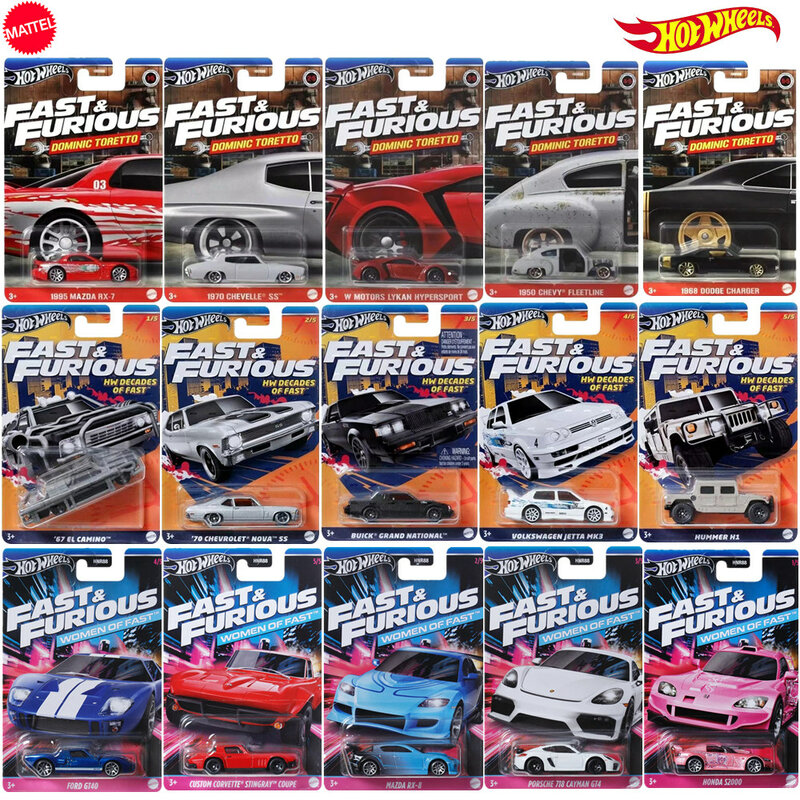 Hot Wheels-Rápido e Furioso Carro Brinquedo, Rápido e Furioso Modelo, Dominic Toretto HW, Décadas de Mulheres Rápidas, Diecast 1:64, HNR88