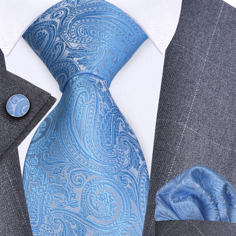 GUSLESON 8ซม.สีฟ้าสีดำสีชมพู Men Ties Pocket Square Cufflinks ชุด Paisley เนคไทผ้าไหมของขวัญงานแต่งงาน Tie อุปกรณ์เสริม