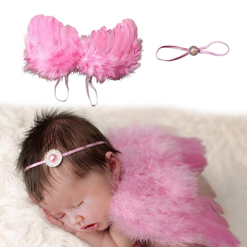 Очаровательный набор с ангельскими перьями и повязкой на голову с кристаллами, фотография новорожденного, необходимая вещь для