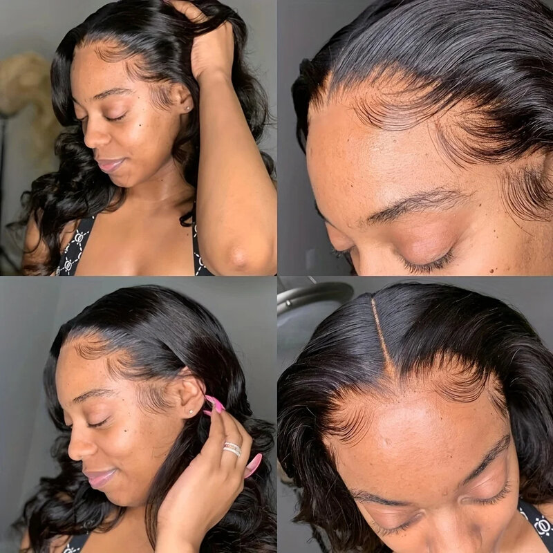 Натуральный короткий бразильский парик, Remy 13x4, телесные волнистые прозрачные кружевные передние человеческие волосы, парики для женщин с фронтальной застежкой