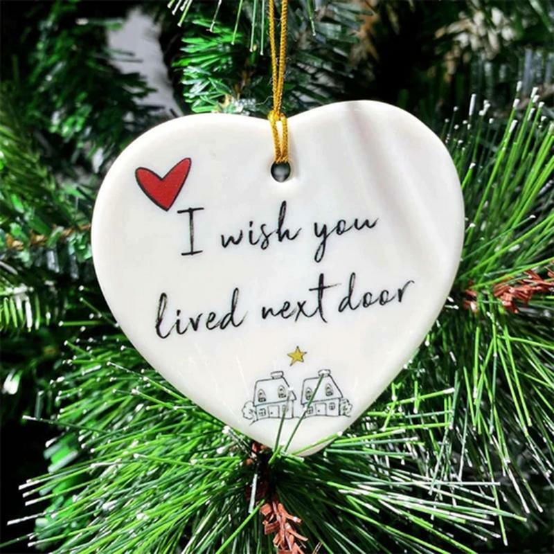 Ornement de coeur en céramique, décor d'arbre de Noël, je vous souhaite voilé à côté de la porte, signe pour la table
