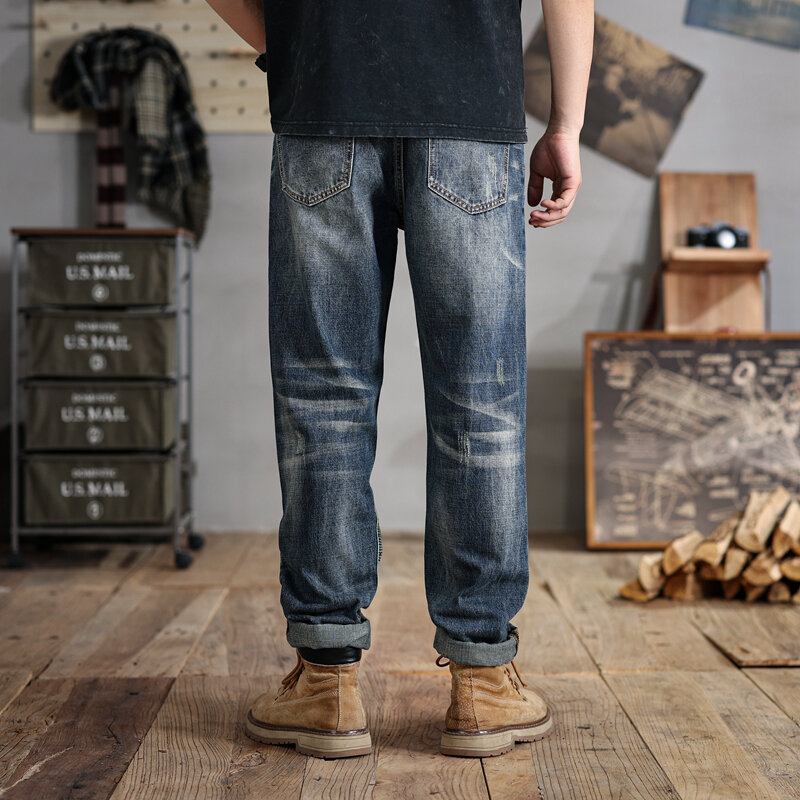 Мужские рваные джинсы большого размера 28-48, Модные свободные прямые широкие повседневные модные штаны в стиле ретро для полных людей 280 кг
