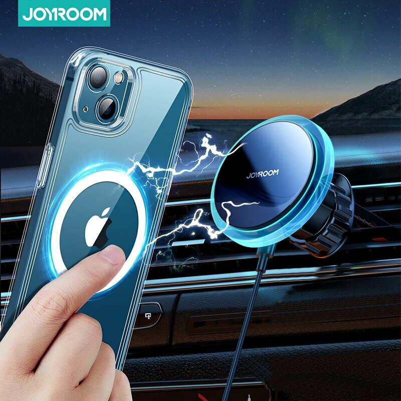 Joyroom Bezprzewodowe ładowanie Magnetyczny samochodowy uchwyt na telefon Bezprzewodowa ładowarka do iPhone'a 14 13 12 Pro Max Bluer Light Uchwyt na telefon w samochodzie