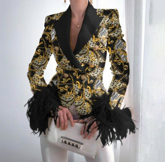 Camisa de penas com mangas emplumadas para mulheres, terno estilo elegante, design superior, roupa S feminina exclusiva