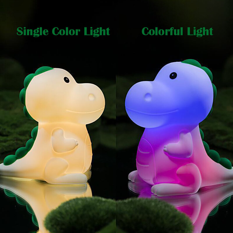 어린이 침실용 다채로운 LED 야간 조명, 만화 실리콘 공룡 램프, 침대 옆 장식, 휴일 선물, C 타입 충전