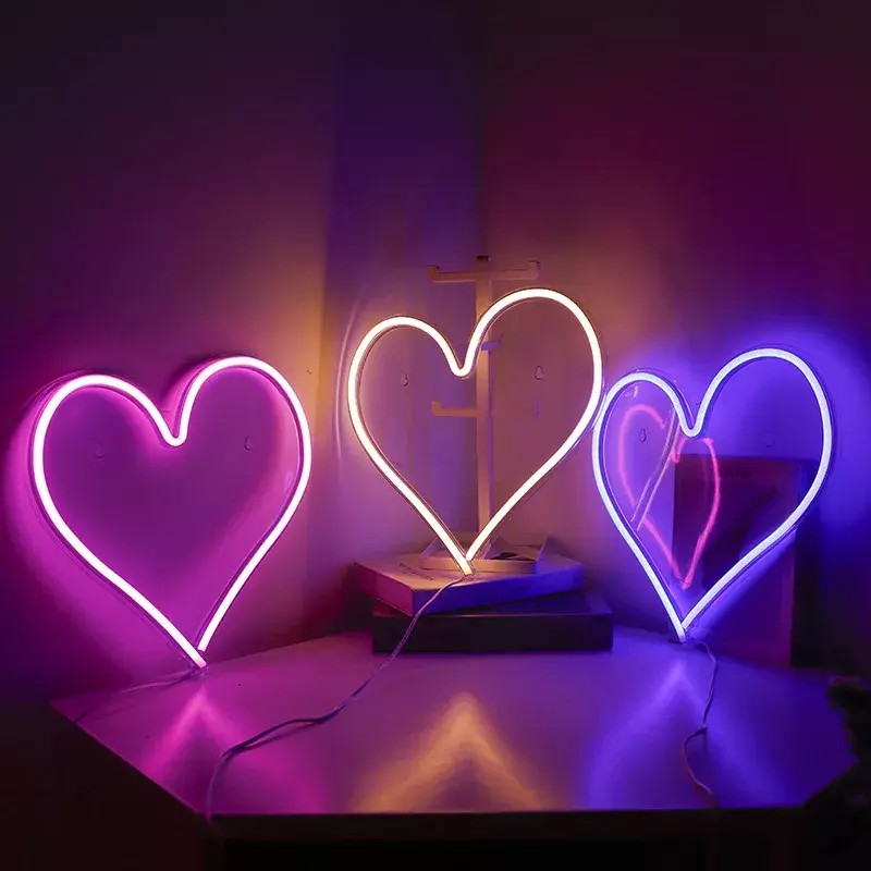 Luz de neón LED de corazón de amor, luz decorativa recargable, luz de neón romántica para fiesta, cumpleaños, día de San Valentín, Navidad