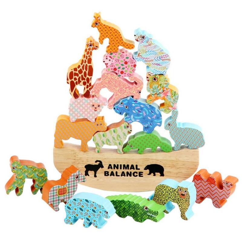 Jeu d'équilibrage d'animaux en bois, blocs empilables, coordination œil-main, jouet pour