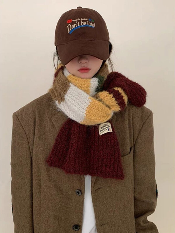 Designer Wolle gestreiften Woll schal Damen Winter neue verdickte warm gestrickte Lätzchen Schals für Frauen heiß verkaufen