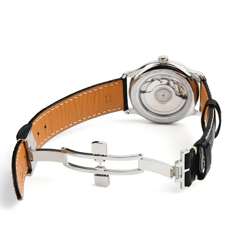 นาฬิกาชุดอุปกรณ์เสริมสำหรับ Longines Master หัวเข็มขัด12mm 14mm 16mm 18mm กดคู่ผีเสื้อเข็มกลัดสีเงิน
