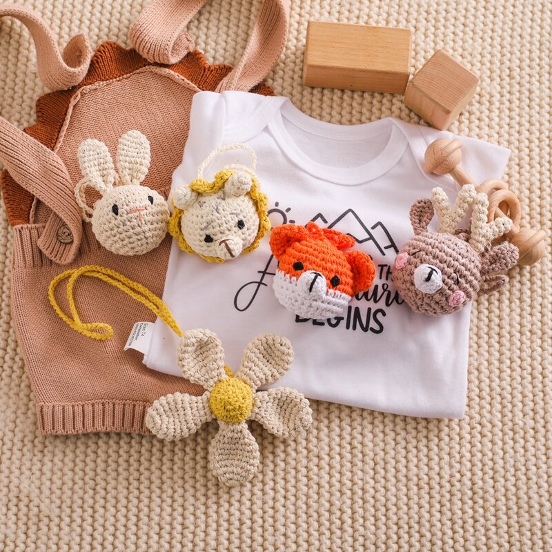 1pc Baby Animal Crochet Rattle 0 12 Months Baby Toys Mother Kids Infant Teether Gym Hanging Mobile Pandants montessori Baby Toys