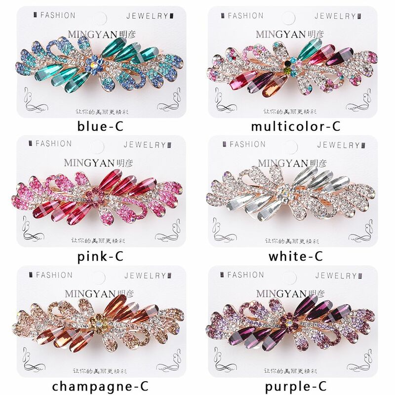 Korean Resin Floral Headwear Accessories Flower Barrettes Crystal Hair Clip Horsetail Headwear Ponytail Holder