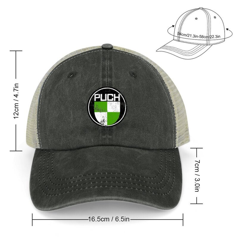 T3 Synro Puch Logo Grunge Bull Vespa Scooter, sombrero de vaquero, gorra de camionero personalizada, sombreros elegantes para mujeres y hombres