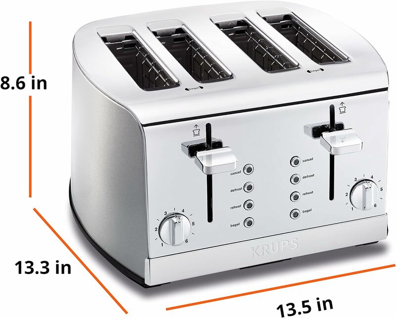 Frühstücks set Edelstahl Toaster 4 Scheiben 1500 Watt braun Einstellungen, Auftauen, Aufwärmen, Hoch hub hebel Silber, Matt und Chrom