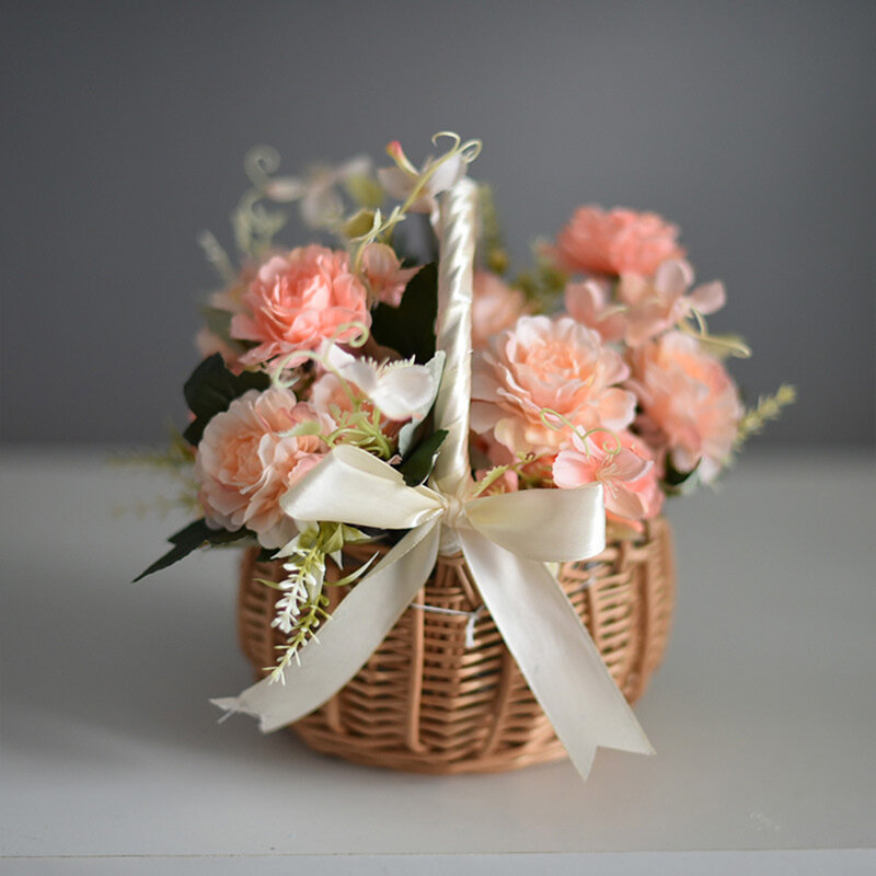 Wicker Flower Basket Hamper Gathering Picnic for Wedding Ceremony