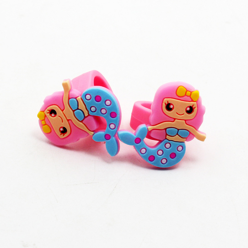 24pcs Mermaid Shape Rings PVC Children Rings Adorable Decorative Jewelry Birthday Party Favors Gifts for Kids Random Assorted