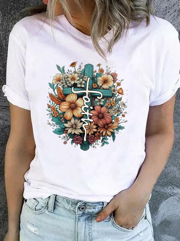Tee Clothes Fashion Faith Lovely Style 90s Trend Print T Shirt Women Clothing Short Sleeve Top Basic Graphic T-shirts