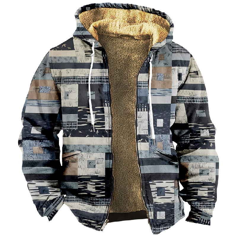 New Cup Cotton Coat Hooded Sweater Casual Print Long Sleeve Zipper Sweater Thick Cotton Coat Autumn/Winter a50