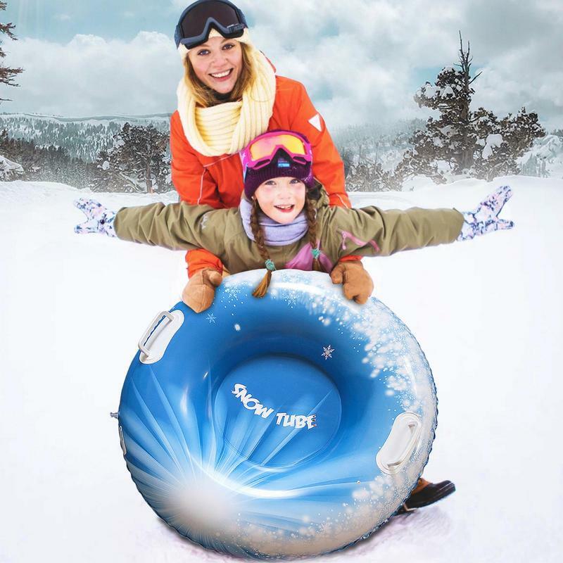 Inflatable Snow Tube Sledge Winter Snow Tube Kids Adults Sledding Sleigh Foldable Outdoor Inflatable Snow Sled with 2 Handles