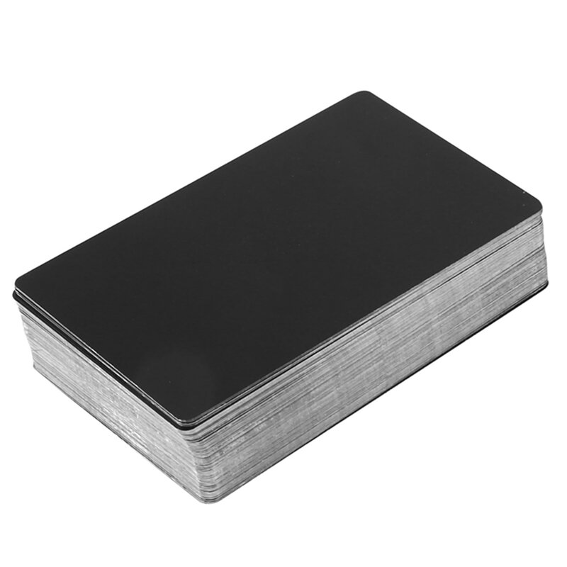 Kartu Aloi aluminium hitam 100 buah, ukiran logam kunjungi bisnis kartu kosong ketebalan 0.2Mm