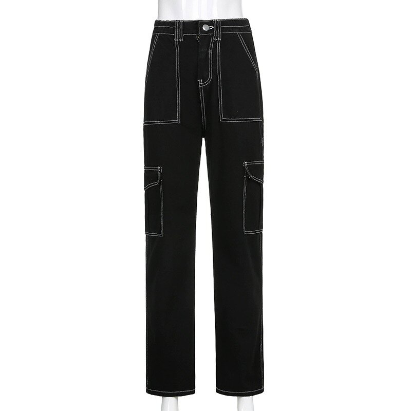 HKSH musim semi pinggang tinggi desain garis terbuka Chic pasang gelap Jeans longgar pria jalan tinggi kasual overall celana Denim Fashion HK1228