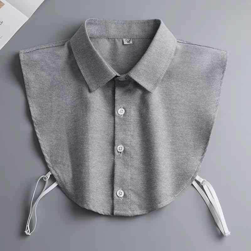 大人のためのエレガントなフリルエッジシャツ、灰色の偽の襟のブラウス、絶妙なシャツ、独立したパッケージ、用途、無地