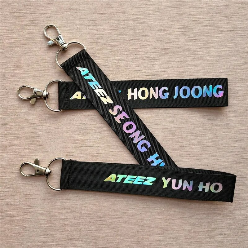 Kpop ATEEZ Member laser Lanyard keychain mobile phone hang rope Key Chains Keyring Kpop ATEEZ Pendant High quality new arrivals