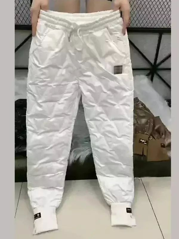 Celana pensil katun kebesaran untuk wanita, celana panjang pantalon tebal ramping Mode Korea hangat, celana pensil katun ukuran ekstra besar Musim Dingin 4XL