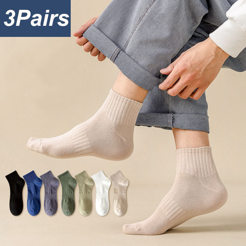 Lot de 3 paires de chaussettes de sport respirantes pour homme, haute qualité, été, solide, respirant, confortable, absorbant la sueur, mince, résistant à l'usure, EU38-44 Meias