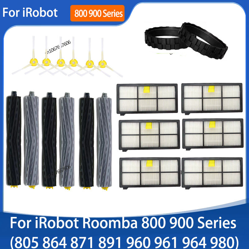 Rolo do aspirador com filtro hepa e escova lateral, acessórios para irobot roomba 800, 900, séries 805, 864, 871, 891, 960, 961, 964, 980