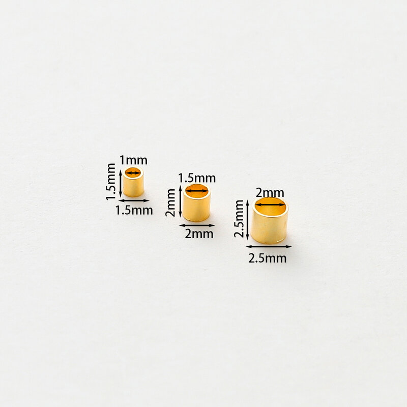 100 pz/lotto 1.5/2/2.5mm posizionamento tubi di rame 14K/18K placcato oro perline a crimpare accessori per gioielli che fanno risultati forniture