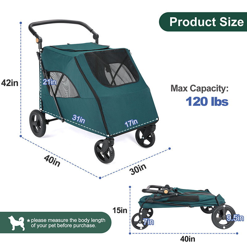 Прогулочная коляска Wedyvko для домашних животных, коляска среднего и большого размера, 4 колеса, для прогулок и путешествий
