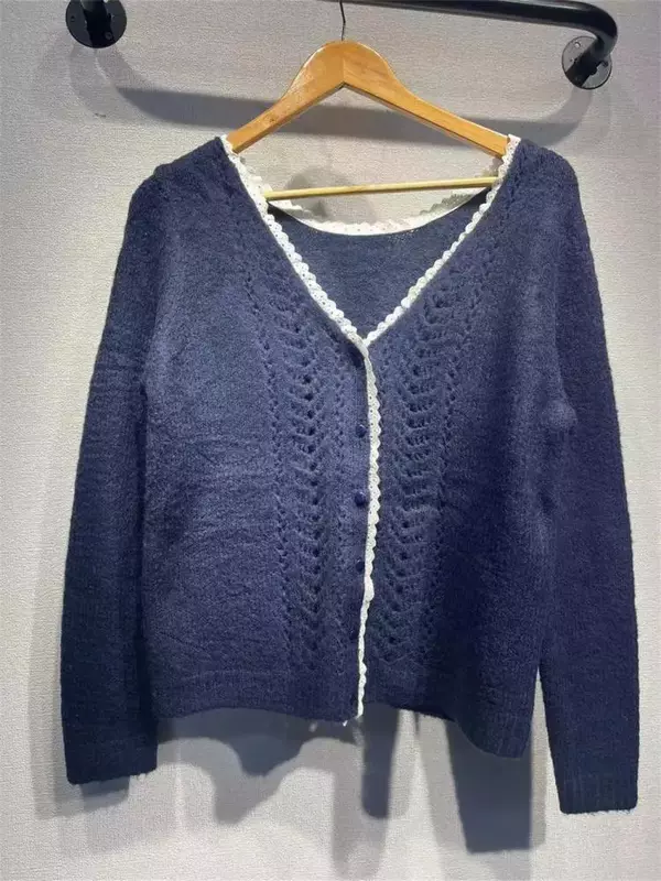 Damski sweter z dzianiny jednorzędowy prosty szczupły wczesny jesienny sweter w szpic Vintage
