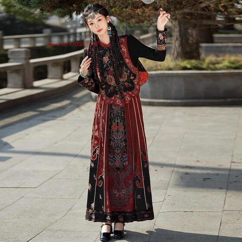 2024 chińskie bluzki hanfu w stylu vintage tradycyjne kamizelki satynowy żakard haft w kwiaty narodowe bezrękawnik strój tang etniczne