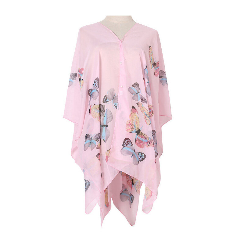 Woman Chiffon Sunscreen Shawl Fashion Printed Polyester Outdoor Beach Loose Tops Cloak Multicolor Summer Scarf Scarves