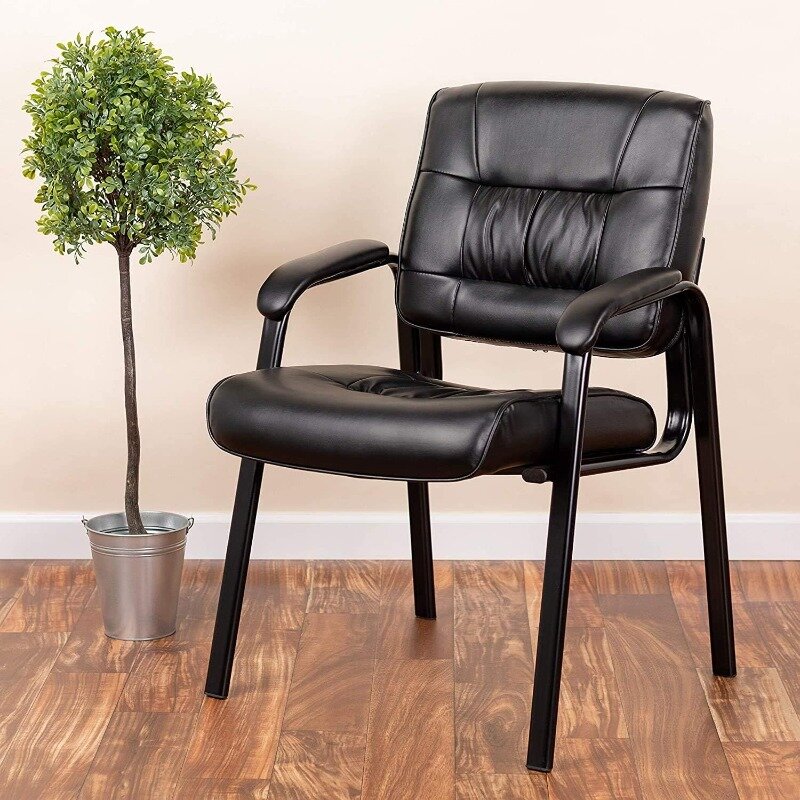 Haeger-Chaise de réception latérale en cuir souple, avec cadre en métal noir