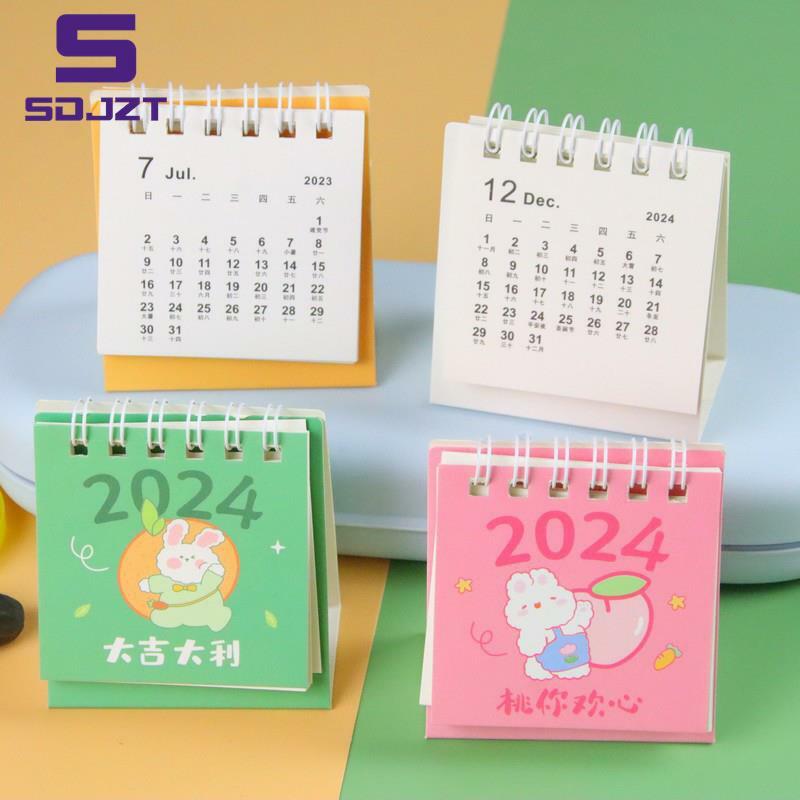 Kalender 2024 halus kartun lucu meja menyegarkan Mini Desktop catatan kumparan kalender meja kantor dekorasi perlengkapan sekolah 1 buah