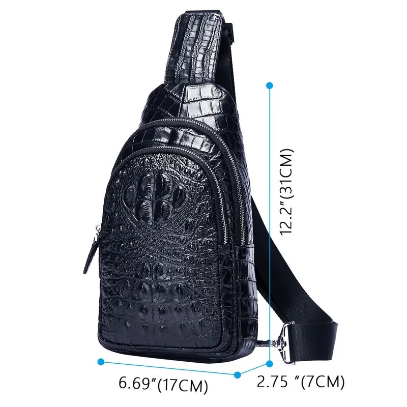 Men's Leather Chest Bag Luxury Design Crocodile Pattern Solid Color Cross-body Bag Multifunctional Mobile Phone Bag