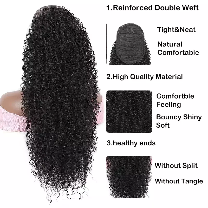 Long Afro Curly Drawstring Ponytail Ombre Kinky Curly Hairpieces Ponytail for Women Synthetic Fluffy Curly Fake Tail Extensions