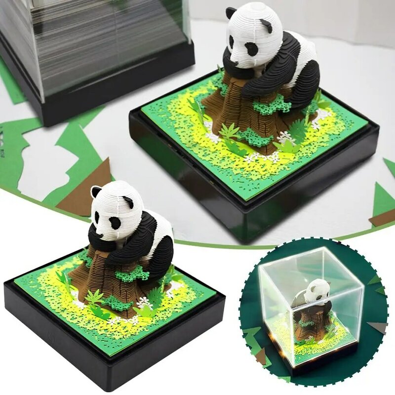 3D Paper Art Notepad Panda Sticky Note Pad Tear Paper Model Engraving Decoration Ornaments Home Gifts Office Panda Desktop E2K5