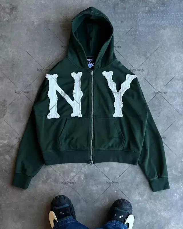 Y2k Готическая модная куртка в стиле хип-хоп Рок свитшот на молнии с надписью и вышивкой для мужчин и женщин, американская Уличная Повседневная Толстовка большого размера