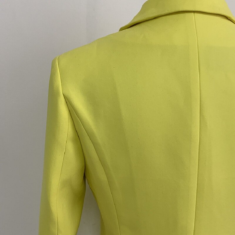 سترة سترة صفراء مضان للنساء ، مزدوجة الصدر ، أزرار الأسد ، أحدث مصمم أزياء ، عالية الجودة ، 2023