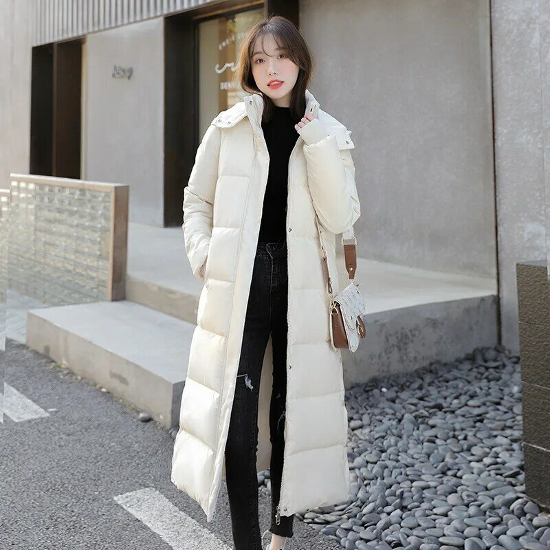Zimowa ciepła bawełniana kurtka damska z kapturem usztywnianym na co dzień długa kurtka zimowa puchowy płaszcz bawełniany odzież na śnieg płaszcz damski