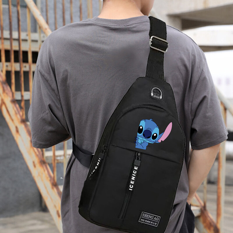 Bolso de pecho multifuncional de dibujos animados de Disney Stitch para hombre, bolsos de hombro de tendencia, bolso cruzado de hombro versátil deportivo, bolso de mensajero